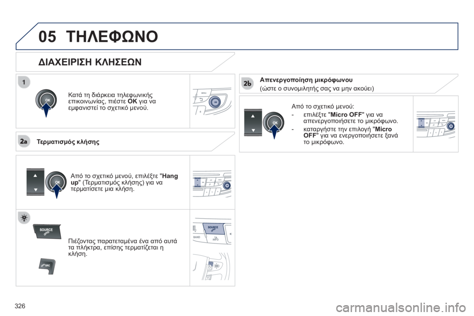 Peugeot 508 2014  Εγχειρίδιο χρήσης (in Greek) 326
05
 
508_EL_CHAP11D_RD5_ED01-2014
 ΤΗΛΕΦΩΝΟ 
  Κατά τη διάρκεια τηλεφωνικής επικοινωνίας, πιέστε  OK  για να εμφανιστεί το σχ