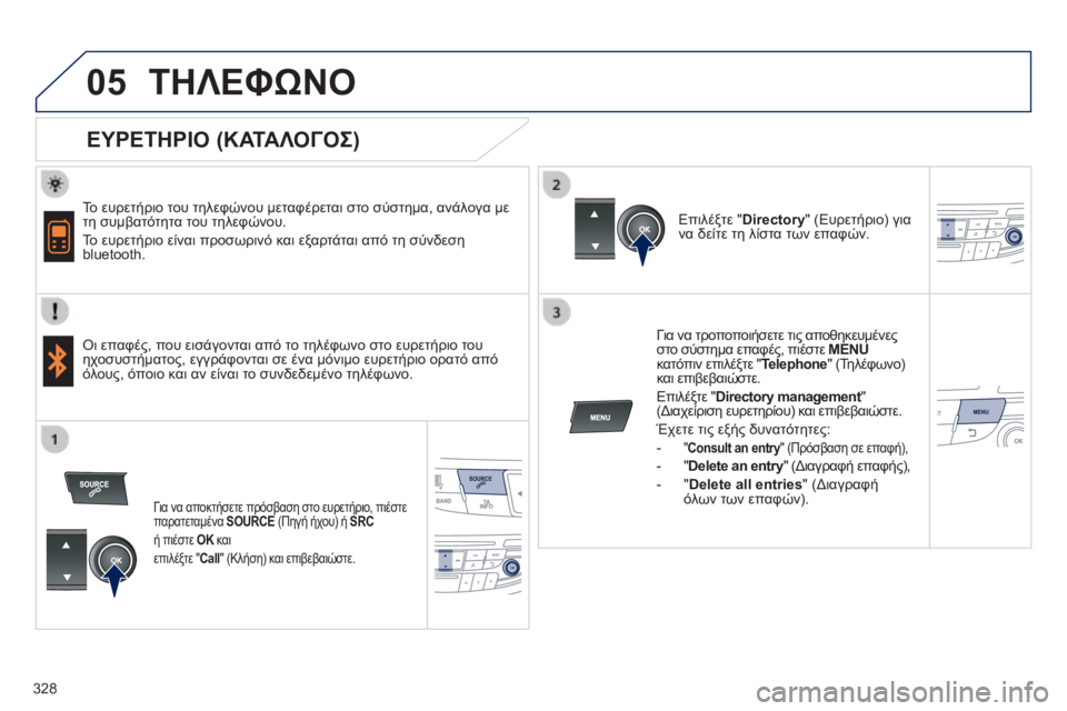Peugeot 508 2014 Εγχειρίδιο χρήσης (in Greek) 328
05
508_EL_CHAP11D_RD5_ED01-2014
ΤΗΛΕΦΩΝΟ
ΕΥΡΕΤΗΡΙΟ (ΚΑΤΑΛΟΓΟΣ)
Το ευρετήριο του τηλεφώνου μεταφέρεται στο σύστημα, Peugeot 508 2014 Εγχειρίδιο χρήσης (in Greek) 328
05
508_EL_CHAP11D_RD5_ED01-2014
ΤΗΛΕΦΩΝΟ
ΕΥΡΕΤΗΡΙΟ (ΚΑΤΑΛΟΓΟΣ)
Το ευρετήριο του τηλεφώνου μεταφέρεται στο σύστημα,