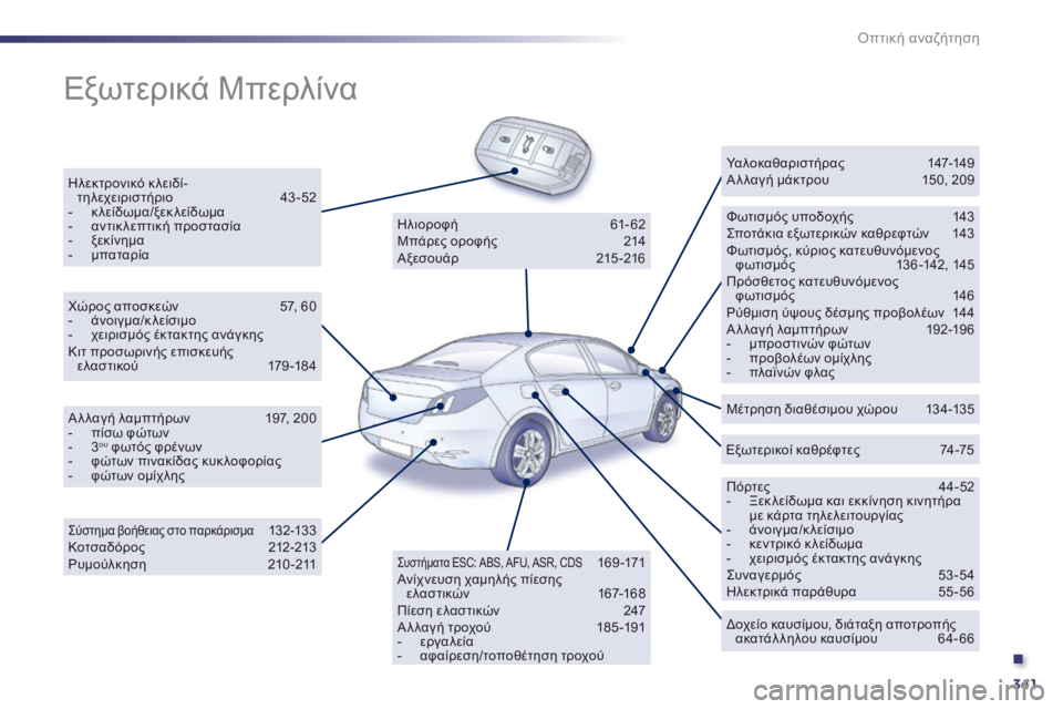 Peugeot 508 2014  Εγχειρίδιο χρήσης (in Greek) .
341
Οπτική αναζήτηση
 Εξωτερικά Μπερλίνα  
  Η λ ε κ τ ρ ο ν ι κ ό   κ λ ε ι δ ί -τηλεχειριστήριο 43-52    -   κλείδωμα/ξεκ