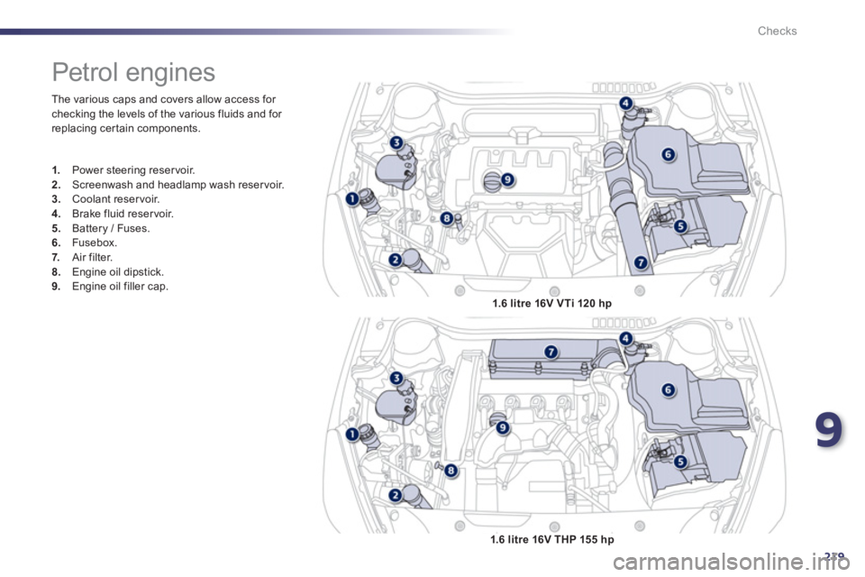 Peugeot 508 2013  Owners Manual - RHD (UK, Australia) 9
219
Checks
  The various caps and covers allow access for checking the levels of the various fluids and for 
replacing cer tain components. 
   
 
 
 
 
 
 
 
 
 
 
 
 
 
Petrol engines 
1. 
 Power 