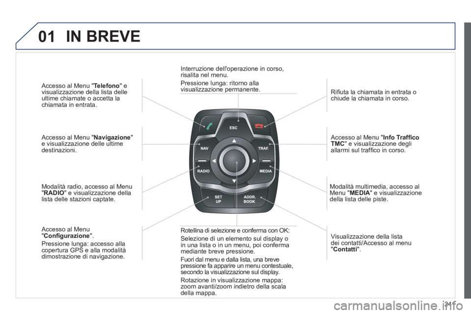 Peugeot 508 2012 Manuale del proprietario (in Italian) 241
01
Accesso al Menu " Telefono " evisualizzazione della lista delle ultime chiamate o accetta la chiamata in entrata.
Accesso al Menu " Navigazione"e visualizzazione delle ultimedestina Peugeot 508 2012 Manuale del proprietario (in Italian) 241
01
Accesso al Menu " Telefono " evisualizzazione della lista delle ultime chiamate o accetta la chiamata in entrata.
Accesso al Menu " Navigazione"e visualizzazione delle ultimedestina
