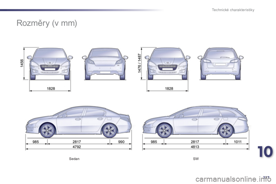 Peugeot 508 2011  Návod k obsluze (in Czech) 10
227
Technické charakteristiky
Sedan 
 SW  
 
 
 
 
 
 
Rozměry (v mm)  