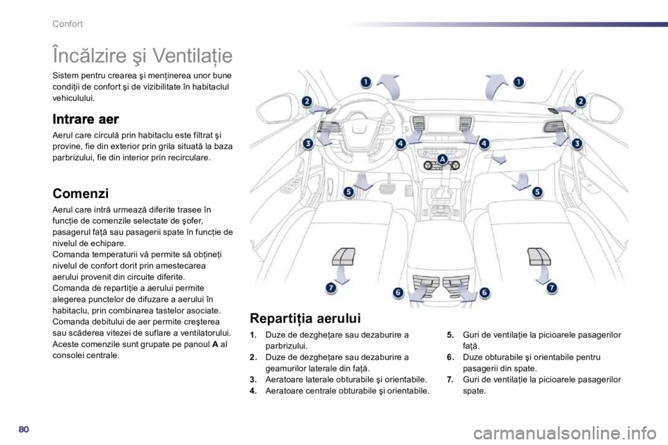 Peugeot 508 2010.5  Manualul de utilizare (in Romanian) 80
Confort 
         
�Î�n�c �l�z�i�r�e� �ş�i� �V�e�n�t�i�l�a=�i�e� 
� �A�e�r�u�l� �c�a�r�e� �c�i�r�c�u�l � �p�r�i�n� �h�a�b�i�t�a�c�l�u� �e�s�t�e� �f�i�l�t�r�a�t� �ş�i� �p�r�o�v�i�n�e�,� �f�i�e