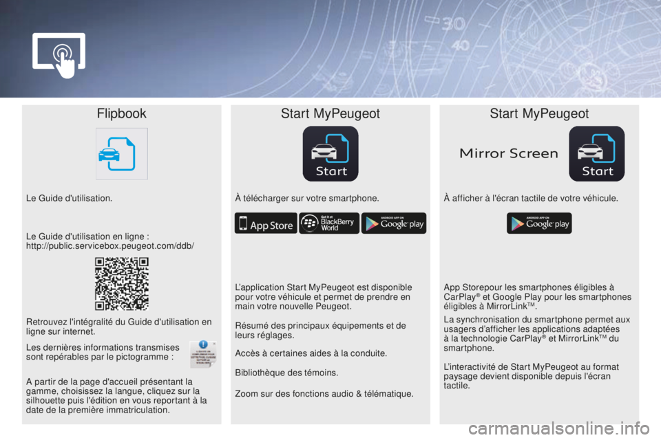 Peugeot 208 2015 Manuel du propriétaire (in French) StartStart
Mirror Screen
FlipbookStart MyPeugeot Start MyPeugeot
Le Guide d'utilisation. À télécharger sur votre smartphone.À afficher à l'écran tactile de votre véhicule.
Zoom sur des Peugeot 208 2015 Manuel du propriétaire (in French) StartStart
Mirror Screen
FlipbookStart MyPeugeot Start MyPeugeot
Le Guide d'utilisation. À télécharger sur votre smartphone.À afficher à l'écran tactile de votre véhicule.
Zoom sur des