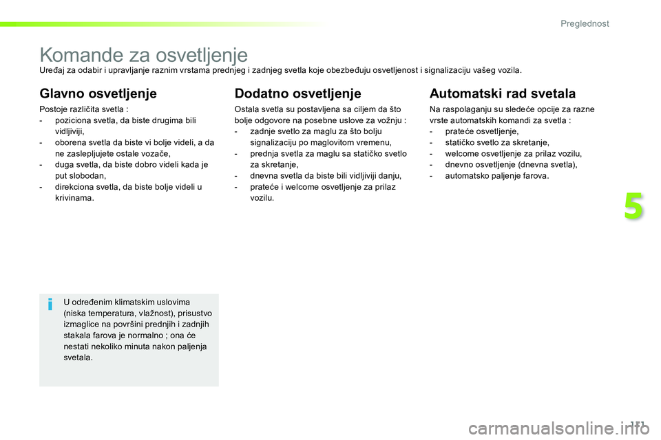 Peugeot 208 2014 Упутство за употребу (in Serbian) 111
5
Preglednost
Komande za osvetljenje
Uređaj za odabir i upravljanje raznim vrstama prednjeg i zadnjeg svetla koje obezbeđuju osvetljenost i signalizaciju vašeg v Peugeot 208 2014 Упутство за употребу (in Serbian) 111
5
Preglednost
Komande za osvetljenje
Uređaj za odabir i upravljanje raznim vrstama prednjeg i zadnjeg svetla koje obezbeđuju osvetljenost i signalizaciju vašeg v