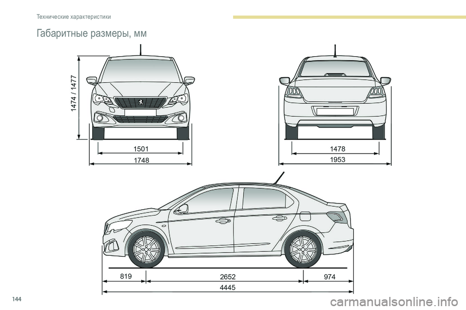 Peugeot 301 2018  Инструкция по эксплуатации (in Russian) 144
Габаритные размеры, мм 
Технические характеристики  