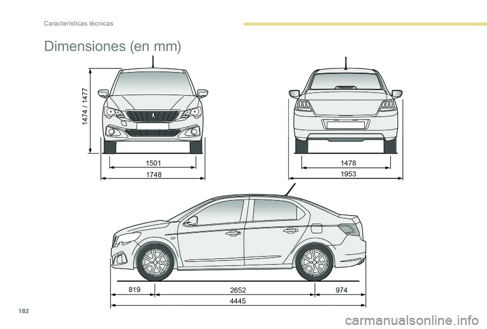 Peugeot 301 2017  Manual del propietario (in Spanish) 182
Dimensiones (en mm) 
Características técnicas  