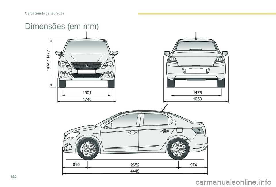 Peugeot 301 2017  Manual do proprietário (in Portuguese) 182
Dimensões (em mm) 
Características técnicas  