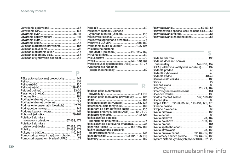 Peugeot 301 2017 Užívateľská príručka (in Slovak) 220
Páka automatizovanej prevodovky ...............14 7
Palivo ............................................................. 13
1
Palivo (nádrž)
...............................
................. Peugeot 301 2017 Užívateľská príručka (in Slovak) 220
Páka automatizovanej prevodovky ...............14 7
Palivo ............................................................. 13
1
Palivo (nádrž)
...............................
.................