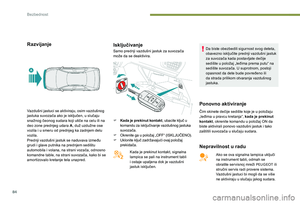 Peugeot 301 2017 Упутство за употребу (in Serbian) 84
RazvijanjeIsključivanje
Nepravilnost u radu
Ako se ova signalna lampica uključi
na instrument tabli, odmah se
obratite servisnoj mreži PEUGEOT ili
stručni servis radi provere sistema.
Vazdu Peugeot 301 2017 Упутство за употребу (in Serbian) 84
RazvijanjeIsključivanje
Nepravilnost u radu
Ako se ova signalna lampica uključi
na instrument tabli, odmah se
obratite servisnoj mreži PEUGEOT ili
stručni servis radi provere sistema.
Vazdu