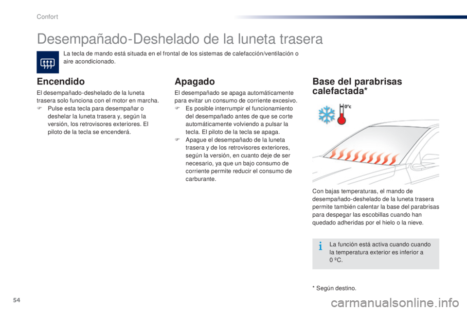 Peugeot 301 2015 Manual del propietario (in Spanish) 54
301_es_Chap03_confort_ed01-2014
Desempañado-Deshelado de la luneta trasera
La tecla de mando está situada en el frontal de los sistemas de calefacción/ventilación o
aire acondicionado.
Encendi Peugeot 301 2015 Manual del propietario (in Spanish) 54
301_es_Chap03_confort_ed01-2014
Desempañado-Deshelado de la luneta trasera
La tecla de mando está situada en el frontal de los sistemas de calefacción/ventilación o
aire acondicionado.
Encendi