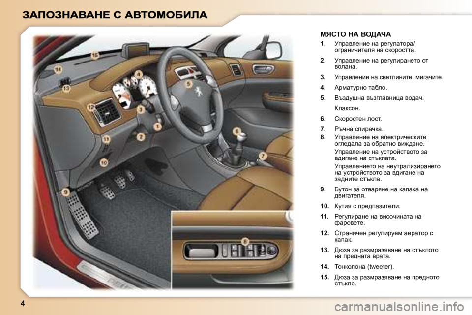 Peugeot 307 2007  Ръководство за експлоатация (in Bulgarian) cvhie� dW� Ye>WnW
�1�.�  jijwye_gb_� gw� j_zmewlhjw�/hzjwgbqbl_ey� gw� kdhjhkllw�.
�2�.� jijwye_gb_� gw� j_zmebjwg_lh�