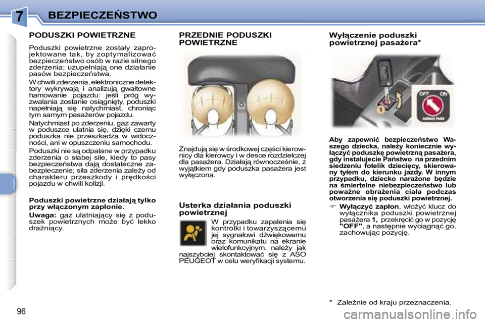 Peugeot 307 2006  Instrukcja Obsługi (in Polish) �7�B�E�Z�P�I�E�C�Z�E0�S�T�W�O
�9�6
�P�O�D�U�S�Z�K�I� �P�O�W�I�E�T�R�Z�N�E
�P�o�d�u�s�z�k�i�  �p�o�w�i�e�t�r�z�n�e�  �z�o�s�t�a�ł�y�  �z�a�p�r�o�- 
�j�e�k�t�o�w�a�n�e� �t�a�k�,� �b�y� �z�o�p�t�y�m�a�