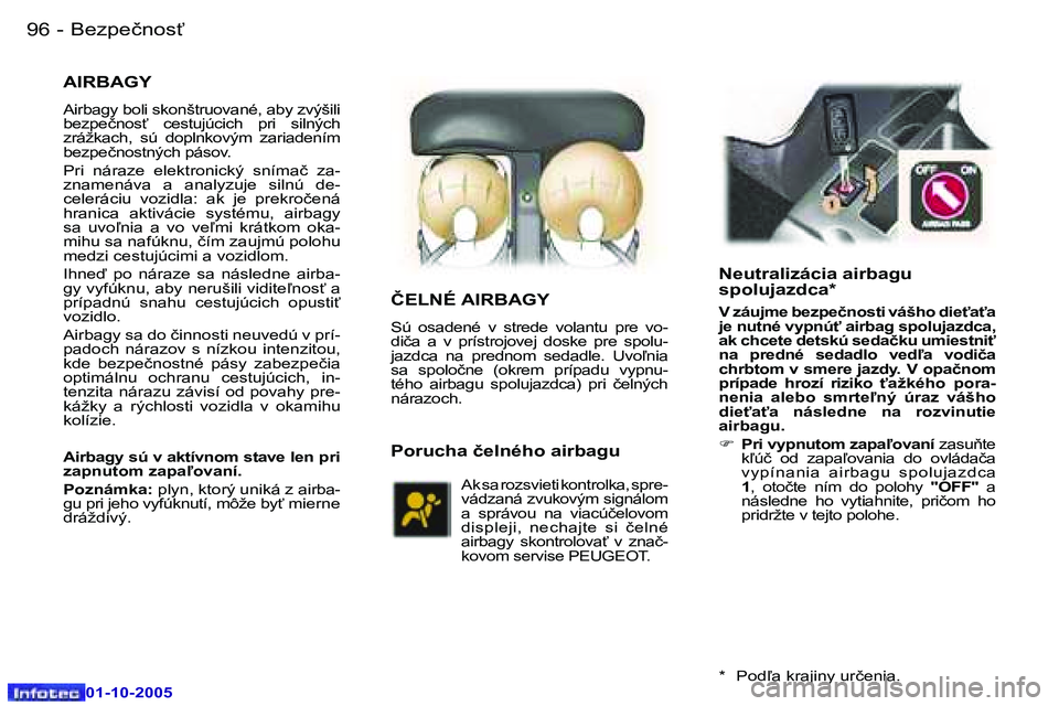 Peugeot 307 2005.5  Užívateľská príručka (in Slovak) �B�e�z�p�e�č�n�o�s"�9�6 �-
�0�1�-�1�0�-�2�0�0�5
�9�7�B�e�z�p�e�č�n�o�s"�-
�0�1�-�1�0�-�2�0�0�5
�A�I�R�B�A�G�Y
�A�i�r�b�a�g�y� �b�o�l�i� �s�k�o�n�š�t�r�u�o�v�a�n�é�,� �a�b�y� �z�v�ý�š�i�l�i�  
