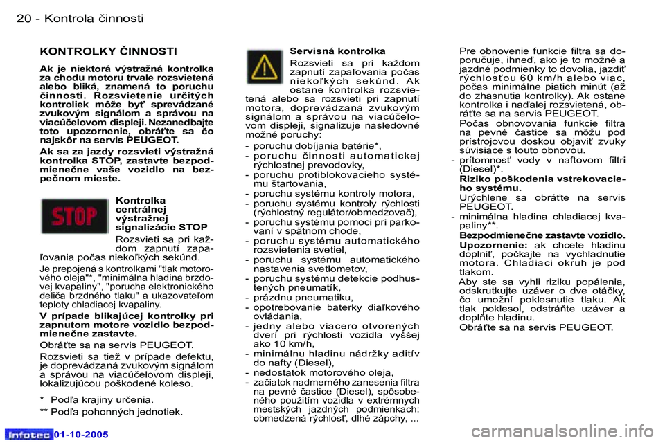 Peugeot 307 2005.5  Užívateľská príručka (in Slovak) �K�o�n�t�r�o�l�a� �č�i�n�n�o�s�t�i�2�0 �-
�0�1�-�1�0�-�2�0�0�5
�2�1�K�o�n�t�r�o�l�a� �č�i�n�n�o�s�t�i�-
�0�1�-�1�0�-�2�0�0�5
�K�O�N�T�R�O�L�K�Y� �Č�I�N�N�O�S�T�I
�A�k�  �j�e�  �n�i�e�k�t�o�r�á�  �