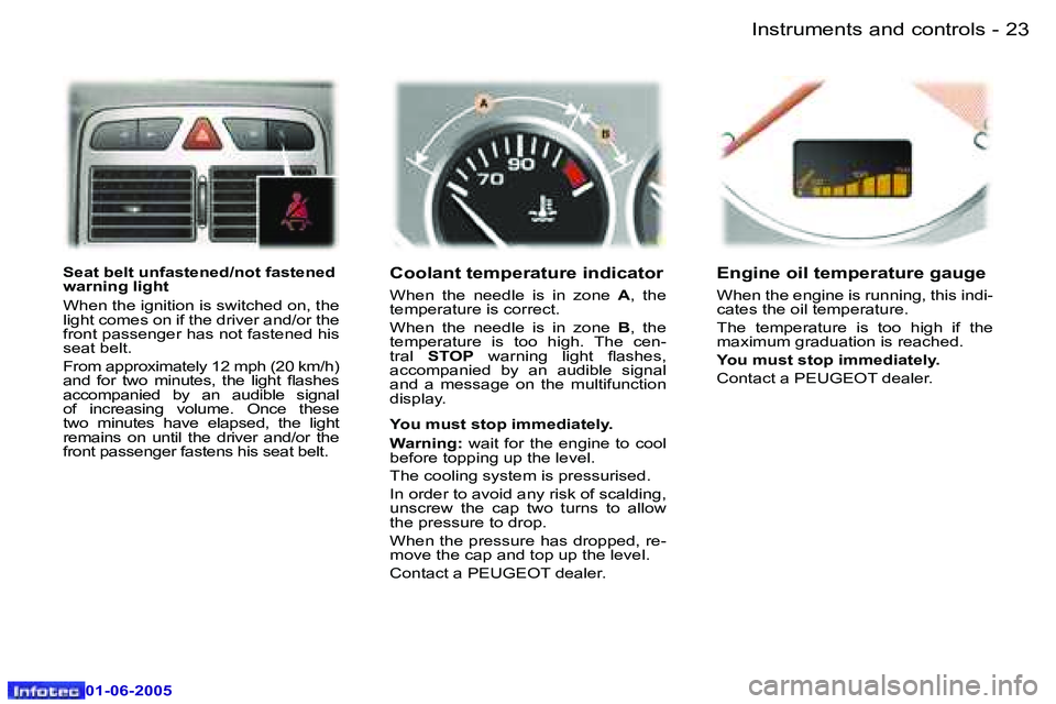 Peugeot 307 2005  Owners Manual �I�n�s�t�r�u�m�e�n�t�s� �a�n�d� �c�o�n�t�r�o�l�s�2�2 �-
�0�1�-�0�6�-�2�0�0�5
�2�3�I�n�s�t�r�u�m�e�n�t�s� �a�n�d� �c�o�n�t�r�o�l�s�-
�0�1�-�0�6�-�2�0�0�5
�S�e�a�t� �b�e�l�t� �u�n�f�a�s�t�e�n�e�d�/�n�o�