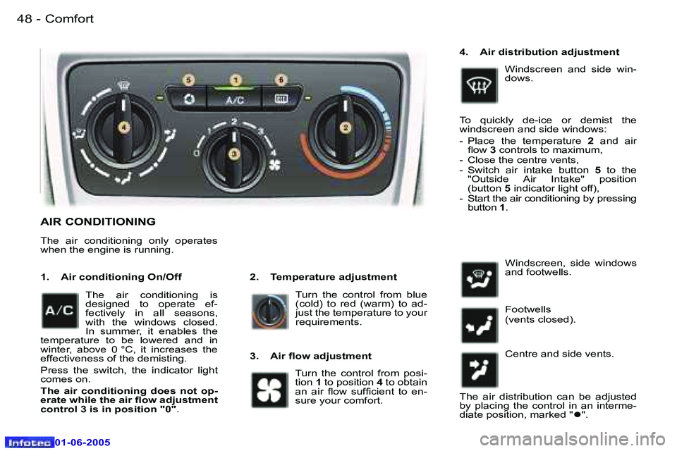 Peugeot 307 2005  Owners Manual �C�o�m�f�o�r�t�4�8 �-
�0�1�-�0�6�-�2�0�0�5
�4�9�C�o�m�f�o�r�t�-
�0�1�-�0�6�-�2�0�0�5
�A�I�R� �C�O�N�D�I�T�I�O�N�I�N�G
�2�.�  �T�e�m�p�e�r�a�t�u�r�e� �a�d�j�u�s�t�m�e�n�t
�1�.�  �A�i�r� �c�o�n�d�i�t�i�