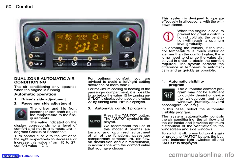 Peugeot 307 2005  Owners Manual �C�o�m�f�o�r�t�5�0 �-
�0�1�-�0�6�-�2�0�0�5
�5�1�C�o�m�f�o�r�t�-
�0�1�-�0�6�-�2�0�0�5
�D�U�A�L� �Z�O�N�E� �A�U�T�O�M�A�T�I�C� �A�I�R�  
�C�O�N�D�I�T�I�O�N�I�N�G
�T�h�e�  �a�i�r�  �c�o�n�d�i�t�i�o�n�i�n