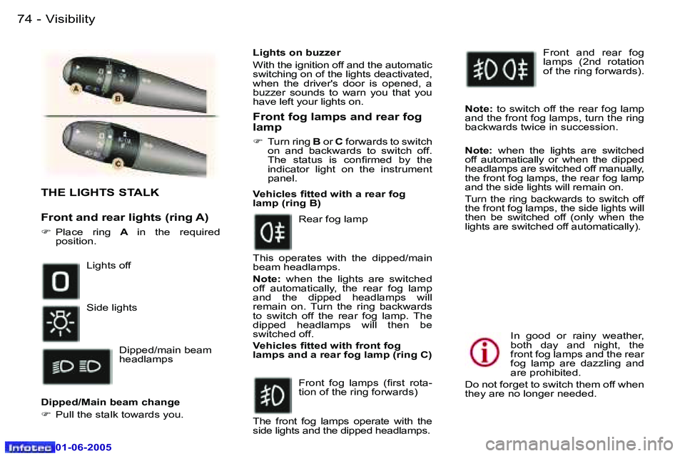 Peugeot 307 2005  Owners Manual �V�i�s�i�b�i�l�i�t�y�7�4 �-
�0�1�-�0�6�-�2�0�0�5
�7�5�V�i�s�i�b�i�l�i�t�y�-
�0�1�-�0�6�-�2�0�0�5
�T�H�E� �L�I�G�H�T�S� �S�T�A�L�K
�F�r�o�n�t� �a�n�d� �r�e�a�r� �l�i�g�h�t�s� �(�r�i�n�g� �A�)
�F�  �P�l