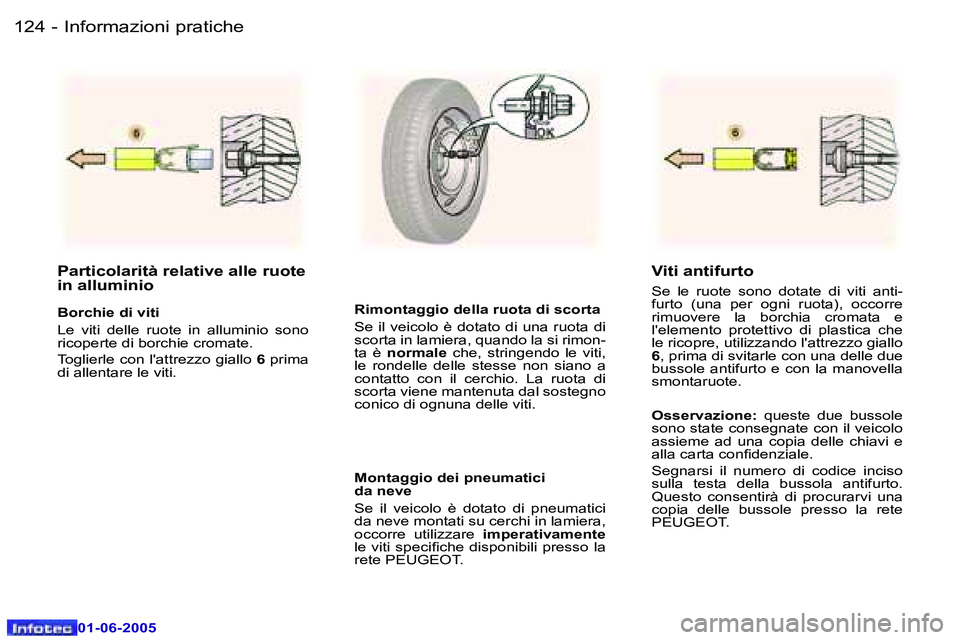 Peugeot 307 2005  Manuale del proprietario (in Italian) �I�n�f�o�r�m�a�z�i�o�n�i� �p�r�a�t�i�c�h�e�1�2�4 �-
�0�1�-�0�6�-�2�0�0�5
�1�2�5�I�n�f�o�r�m�a�z�i�o�n�i� �p�r�a�t�i�c�h�e�-
�0�1�-�0�6�-�2�0�0�5
�P�a�r�t�i�c�o�l�a�r�i�t�à� �r�e�l�a�t�i�v�e� �a�l�l�e
