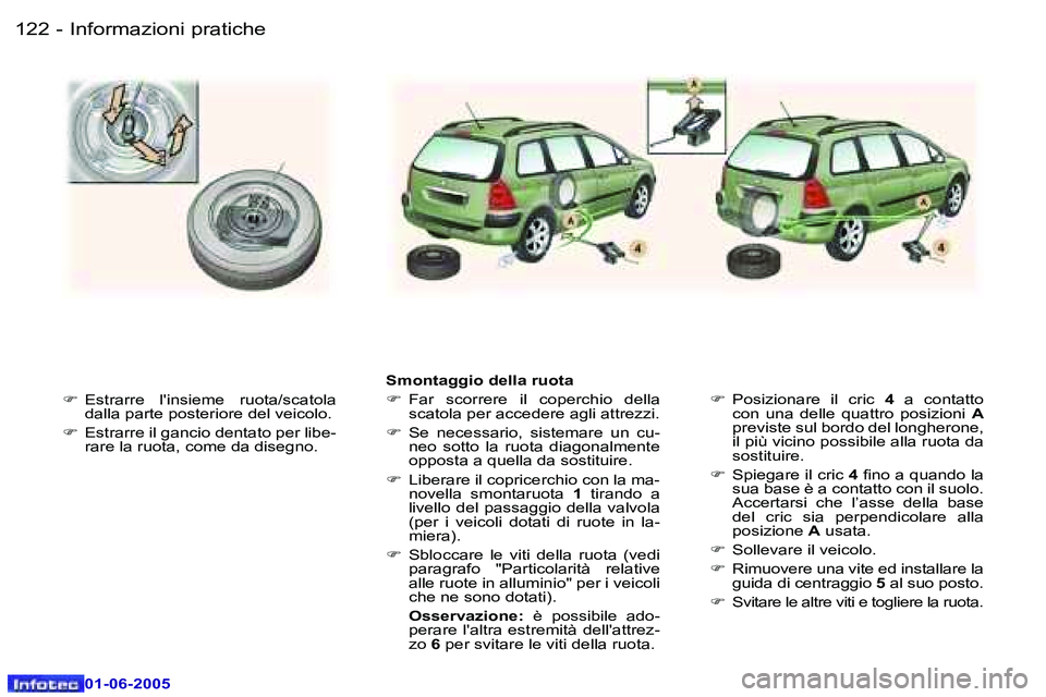 Peugeot 307 2005  Manuale del proprietario (in Italian) �I�n�f�o�r�m�a�z�i�o�n�i� �p�r�a�t�i�c�h�e�1�2�2 �-
�0�1�-�0�6�-�2�0�0�5
�1�2�3�I�n�f�o�r�m�a�z�i�o�n�i� �p�r�a�t�i�c�h�e�-
�0�1�-�0�6�-�2�0�0�5
�F�  �E�s�t�r�a�r�r�e�  �l�'�i�n�s�i�e�m�e�  �r�u�o