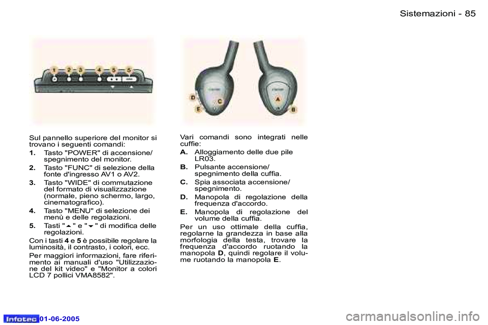 Peugeot 307 2005  Manuale del proprietario (in Italian) �8�4 �-
�0�1�-�0�6�-�2�0�0�5
�8�5
�-
�0�1�-�0�6�-�2�0�0�5
�S�u�l� �p�a�n�n�e�l�l�o� �s�u�p�e�r�i�o�r�e� �d�e�l� �m�o�n�i�t�o�r� �s�i�  
�t�r�o�v�a�n�o� �i� �s�e�g�u�e�n�t�i� �c�o�m�a�n�d�i�: 
�1�.
�  