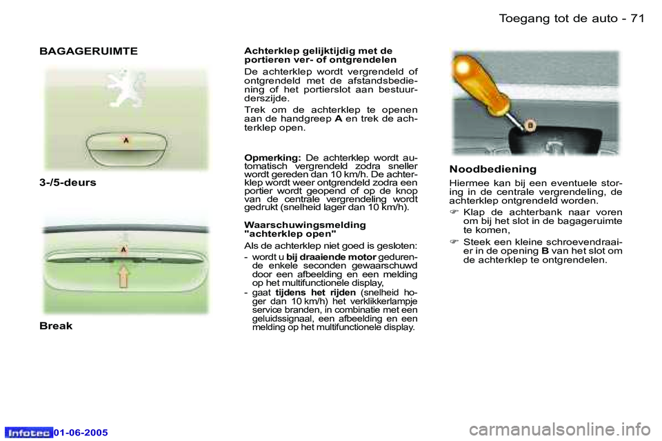 Peugeot 307 2005  Handleiding (in Dutch) �7�0 �-
�0�1�-�0�6�-�2�0�0�5
�7�1
�-
�0�1�-�0�6�-�2�0�0�5
�A�c�h�t�e�r�k�l�e�p� �g�e�l�i�j�k�t�i�j�d�i�g� �m�e�t� �d�e�  
�p�o�r�t�i�e�r�e�n� �v�e�r�-� �o�f� �o�n�t�g�r�e�n�d�e�l�e�n�  
�D�e�  �a�c�h�