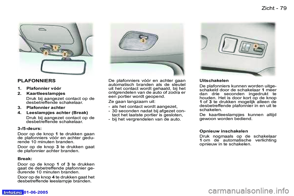 Peugeot 307 2005  Handleiding (in Dutch) �7�8 �-
�0�1�-�0�6�-�2�0�0�5
�7�9
�-
�0�1�-�0�6�-�2�0�0�5
�P�L�A�F�O�N�N�I�E�R�S
�1�.�  �P�l�a�f�o�n�n�i�e�r� �v�ó�ó�r 
�2�.�  �K�a�a�r�t�l�e�e�s�l�a�m�p�j�e�s
�  �D�r�u�k�  �b�i�j�  �a�a�n�g�e�z�e�