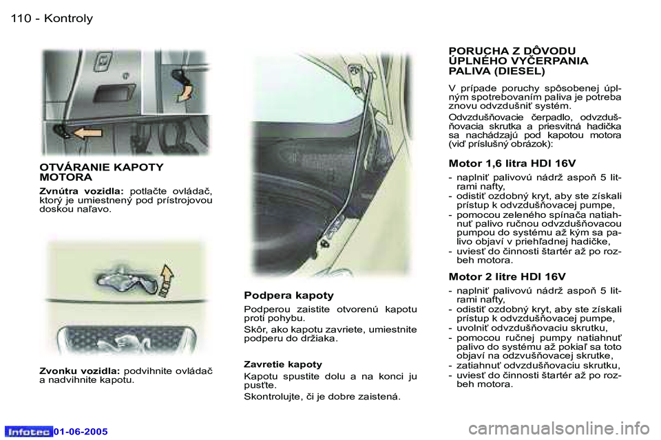 Peugeot 307 2005  Užívateľská príručka (in Slovak) �1�1�0 �-
�0�1�-�0�6�-�2�0�0�5
�1�1�1
�-
�0�1�-�0�6�-�2�0�0�5
�O�T�V�Á�R�A�N�I�E� �K�A�P�O�T�Y�  
�M�O�T�O�R�A
�Z�v�n�ú�t�r�a�  �v�o�z�i�d�l�a�:
�  �p�o�t�l�a�č�t�e�  �o�v�l�á�d�a�č�,� 
�k�t�o�r�