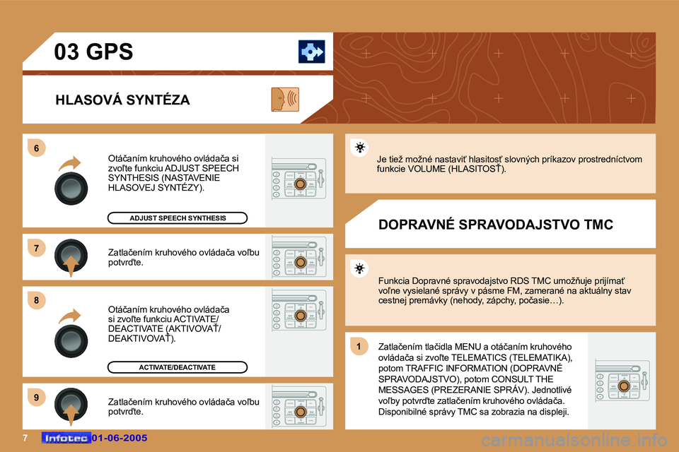 Peugeot 307 2005  Užívateľská príručka (in Slovak) �7
�6 
�7 
�8 
�9�1
�0�1�-�0�6�-�2�0�0�5�0�1�-�0�6�-�2�0�0�5
�Z�a�t�l�a�č�e�n�í�m� �k�r�u�h�o�v�é�h�o� �o�v�l�á�d�a�č�a� �v�o-�b�u�  
�p�o�t�v�r�t�e�.
�O�t�á�č�a�n�í�m� �k�r�u�h�o�v�é�h�o�