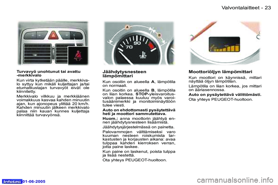 Peugeot 307 2005  Omistajan käsikirja (in Finnish) �2�2 �-
�0�1�-�0�6�-�2�0�0�5
�2�3
�-
�0�1�-�0�6�-�2�0�0�5
�T�u�r�v�a�v�y�ö� �u�n�o�h�t�u�n�u�t� �t�a�i� �a�v�a�t�t�u�  
�-�m�e�r�k�k�i�v�a�l�o 
�K�u�n� �v�i�r�t�a� �k�y�t�k�e�t�ä�ä�n� �p�ä�ä�l�l�