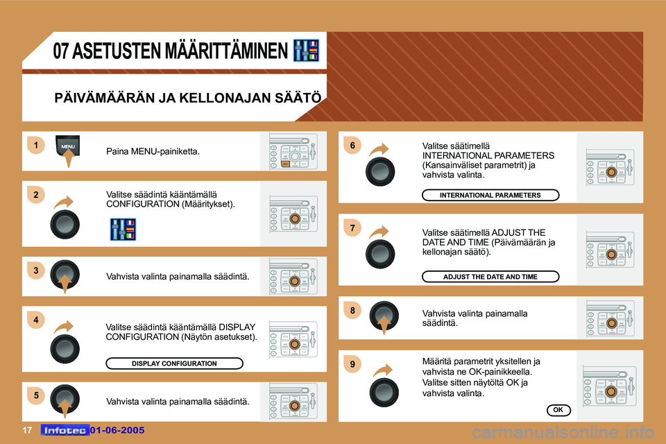 Peugeot 307 2005  Omistajan käsikirja (in Finnish) �1�7�0�1�-�0�6�-�2�0�0�5�0�1�-�0�6�-�2�0�0�5
�0�7� �A�S�E�T�U�S�T�E�N� �M�Ä�Ä�R�I�T�T�Ä�M�I�N�E�N
�P�Ä�I�V�Ä�M�Ä�Ä�R�Ä�N� �J�A� �K�E�L�L�O�N�A�J�A�N� �S�Ä�Ä�T�Ö�P�a�i�n�a� �M�E�N�U�-�p�a�i�