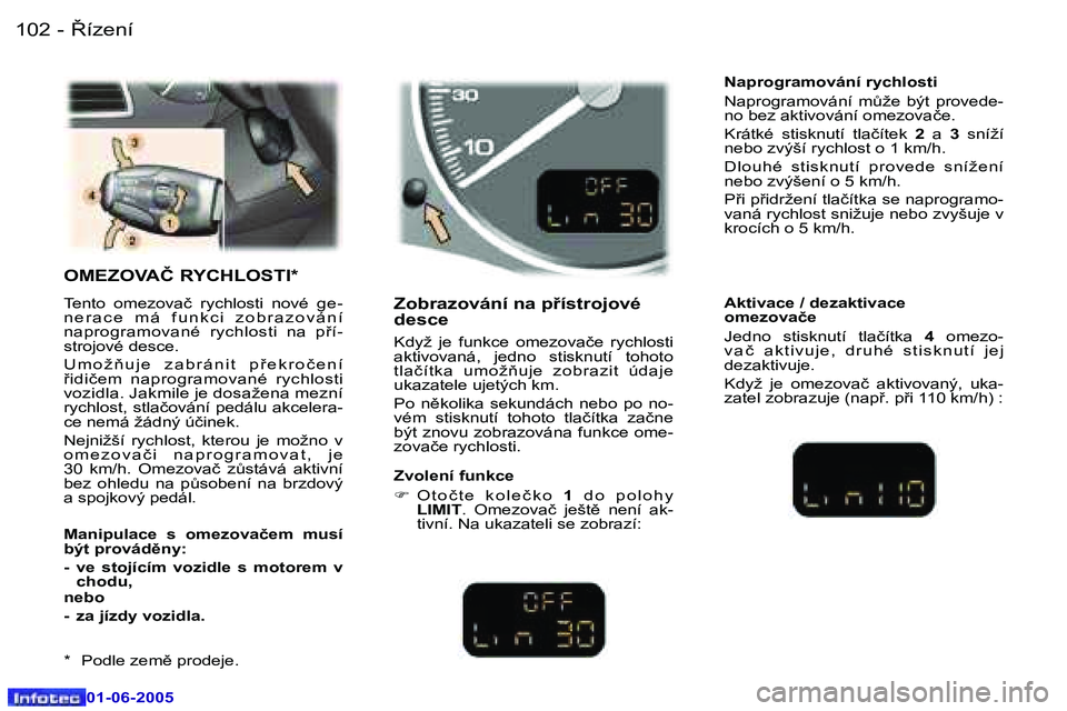 Peugeot 307 2005  Návod k obsluze (in Czech) �1�0�2 �-
�0�1�-�0�6�-�2�0�0�5
�1�0�3
�-
�0�1�-�0�6�-�2�0�0�5
�O�M�E�Z�O�V�A�Č� �R�Y�C�H�L�O�S�T�I�*
�T�e�n�t�o�  �o�m�e�z�o�v�a�č�  �r�y�c�h�l�o�s�t�i�  �n�o�v�é�  �g�e�- 
�n �e �r �a �c �e �  �m 