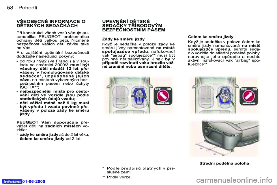 Peugeot 307 2005  Návod k obsluze (in Czech) �P�o�h�o�d�l�í�5�8 �-
�0�1�-�0�6�-�2�0�0�5
�5�9�P�o�h�o�d�l�í�-
�0�1�-�0�6�-�2�0�0�5
�Č�e�l�e�m� �k�e� �s�m)�r�u� �j�í�z�d�y 
�K�d�y�ž� �j�e� �s�e�d�a�č�k�a� �v� �p�o�l�o�z�e� �č�e�l�e�m� �k�e