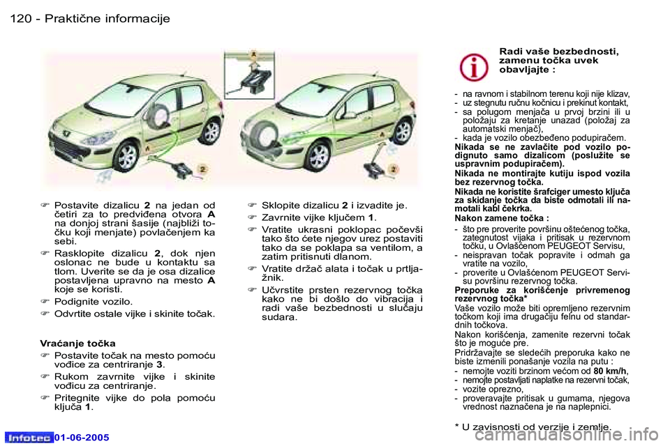 Peugeot 307 2005  Упутство за употребу (in Serbian) �P�r�a�k�t�i�č�n�e� �i�n�f�o�r�m�a�c�i�j�e� �1�2�0 �-
�0�1�-�0�6�-�2�0�0�5
�1�2�1�P�r�a�k�t�i�č�n�e� �i�n�f�o�r�m�a�c�i�j�e� �-
�0�1�-�0�6�-�2�0�0�5
�F�  �P�o�s�t�a�v�i�t�e�  �d�i�z�a�l�i�c�u�  �2� 