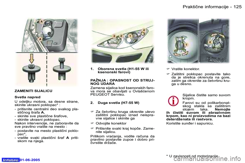 Peugeot 307 2005  Упутство за употребу (in Serbian) �P�r�a�k�t�i�č�n�e� �i�n�f�o�r�m�a�c�i�j�e� �1�2�4 �-
�0�1�-�0�6�-�2�0�0�5
�1�2�5�P�r�a�k�t�i�č�n�e� �i�n�f�o�r�m�a�c�i�j�e� �-
�0�1�-�0�6�-�2�0�0�5
�Z�A�M�E�N�I�T�I� �S�I�J�A�L�I�C�U 
�S�v�e�t�l�a�
