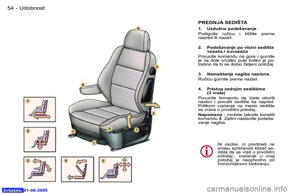 Peugeot 307 2005  Упутство за употребу (in Serbian) �U�d�o�b�n�o�s�t� �5�4 �-
�0�1�-�0�6�-�2�0�0�5
�5�5�U�d�o�b�n�o�s�t� �-
�0�1�-�0�6�-�2�0�0�5
�P�R�E�D�N�J�A� �S�E�D�I�Š�T�A
�1�.�  �U�z�d�u�ž�n�o� �p�o�d�e�š�a�v�a�n�j�e 
�P�o�d�i�g�n�i�t�e�  �r�u�