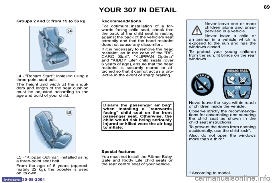 Peugeot 307 2004.5  Owners Manual �8�8
�3�0�-�0�8�-�2�0�0�4
�8�9
�3�0�-�0�8�-�2�0�0�4
�Y�O�U�R� �3�0�7� �I�N� �D�E�T�A�I�L
�N�e�v�e�r�  �l�e�a�v�e�  �o�n�e�  �o�r�  �m�o�r�e�  
�c�h�i�l�d�r�e�n�  �a�l�o�n�e�  �a�n�d�  �u�n�s�u�-
�p�e�