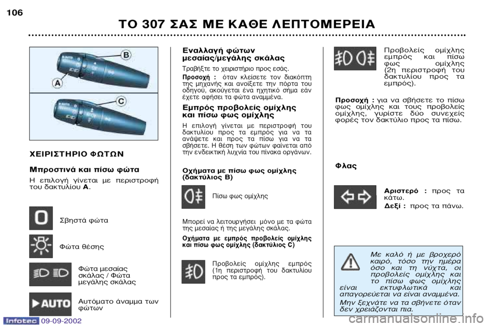 Peugeot 307 2002.5 Εγχειρίδιο χρήσης (in Greek) Ã∂πƒπ™∆∏ƒπ√ ºø∆ø¡
ªÚÔÛÙÈÓ¿ Î·È ›Ûˆ ÊÒÙ·
∏ ÂÈÏÔÁ‹ Á›ÓÂÙ·È Ì ÂÚÈÛÙÚÔÊ‹
ÙÔ˘ ‰·ÎÙ˘Ï›Ô˘ ∞.
™‚ Peugeot 307 2002.5 Εγχειρίδιο χρήσης (in Greek) Ã∂πƒπ™∆∏ƒπ√ ºø∆ø¡
ªÚÔÛÙÈÓ¿ Î·È ›Ûˆ ÊÒÙ·
∏ ÂÈÏÔÁ‹ Á›ÓÂÙ·È Ì ÂÚÈÛÙÚÔÊ‹
ÙÔ˘ ‰·ÎÙ˘Ï›Ô˘ ∞.
™‚