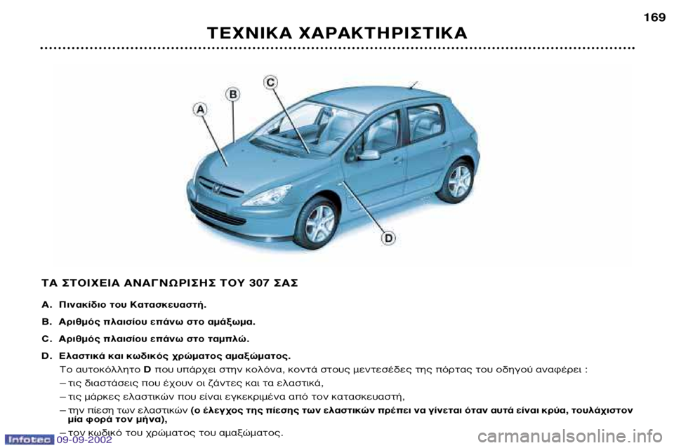Peugeot 307 2002.5  Εγχειρίδιο χρήσης (in Greek) ∆∂Ã¡π∫∞ Ã∞ƒ∞∫∆∏ƒπ™∆π∫∞169
∆∞ ™∆√πÃ∂π∞ ∞¡∞°¡øƒπ™∏™ ∆√À 307 ™∞™ 
A. ¶ÈÓ·Î›‰ÈÔ ÙÔ˘ ∫·Ù·ÛÎÂ˘·ÛÙ‹. 