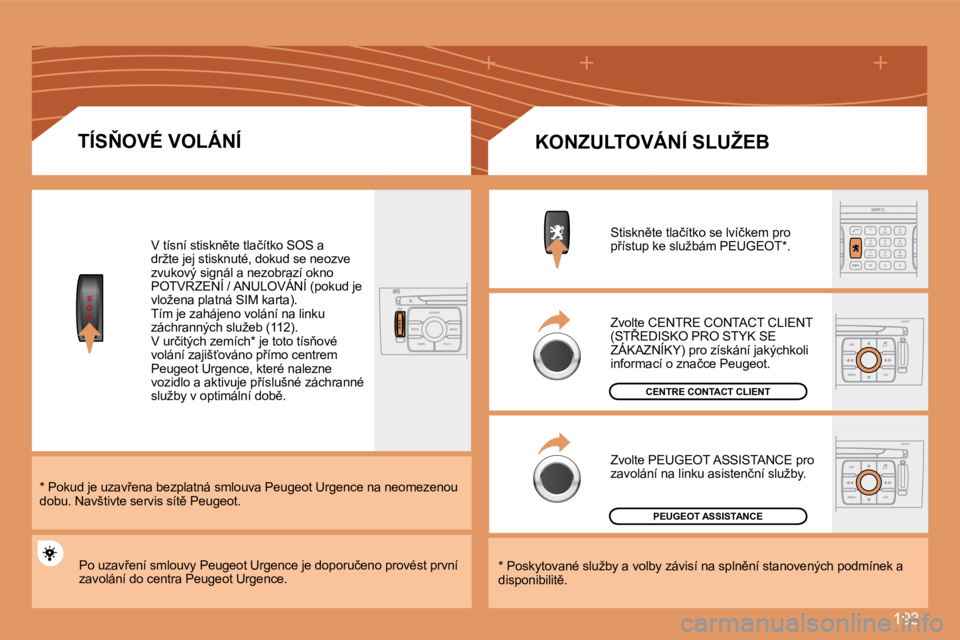 Peugeot 308 2007.5  Návod k obsluze (in Czech) �1�9�3
�T�Í�S2�O�V�É� �V�O�L�Á�N�Í
�*� �P�o�k�u�d� �j�e� �u�z�a�v9�e�n�a� �b�e�z�p�l�a�t�n�á� �s�m�l�o�u�v�a� �P�e�u�g�e�o�t� �U�r�g�e�n�c�e� �n�a� �n�e�o�m�e�z�e�n�o�u� �d�o�b�u�.� �N�a�v�š�t