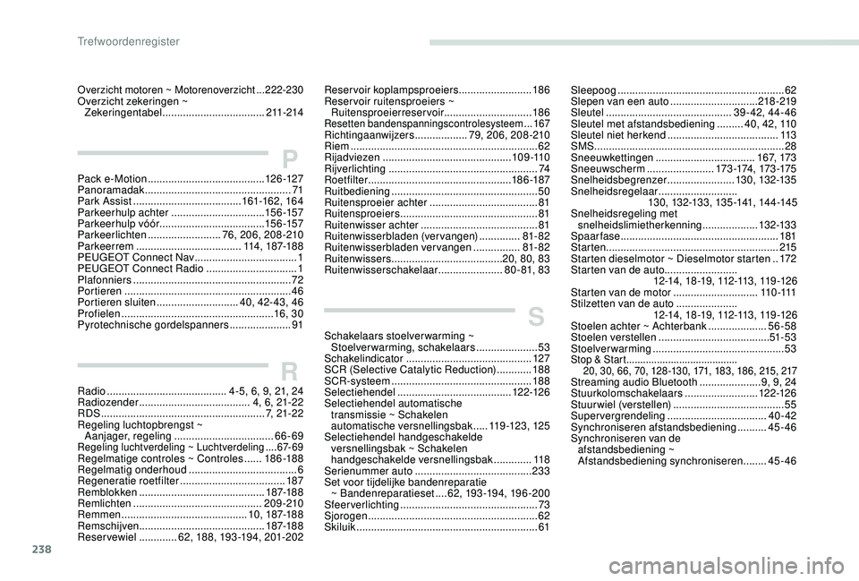 Peugeot 308 2018 Handleiding (in Dutch) 238
Overzicht motoren ~ Motorenoverzicht ...222 -230Overzicht zekeringen ~
Zekeringentabel ................................... 21
1-214
PPack e-Motion ........................................ 126 -12 Peugeot 308 2018 Handleiding (in Dutch) 238
Overzicht motoren ~ Motorenoverzicht ...222 -230Overzicht zekeringen ~
Zekeringentabel ................................... 21
1-214
PPack e-Motion ........................................ 126 -12