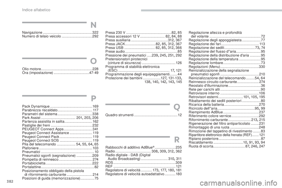 Peugeot 308 2017 Manuale del proprietario (in Italian) 382
308_it_Chap11_index-alpha_ed01-2016
Presa 230 V ..............................................8 2, 85
Presa accessori 12 V .........................82, 84 , 88
Presa ausiliaria
............... Peugeot 308 2017 Manuale del proprietario (in Italian) 382
308_it_Chap11_index-alpha_ed01-2016
Presa 230 V ..............................................8 2, 85
Presa accessori 12 V .........................82, 84 , 88
Presa ausiliaria
...............