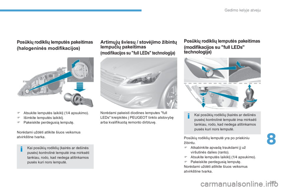 Peugeot 308 2017 Savininko vadovas (in Lithuanian) 255
308_lt_Chap08_En-cas-de-panne_ed01-2016
Norėdami uždėti atlikite šiuos veiksmus
atvirkštine tvarka.
Posūkių rodiklių lemputės pakeitimas
(halogeninės modifikacijos)
Kai posūkių rodikl Peugeot 308 2017 Savininko vadovas (in Lithuanian) 255
308_lt_Chap08_En-cas-de-panne_ed01-2016
Norėdami uždėti atlikite šiuos veiksmus
atvirkštine tvarka.
Posūkių rodiklių lemputės pakeitimas
(halogeninės modifikacijos)
Kai posūkių rodikl