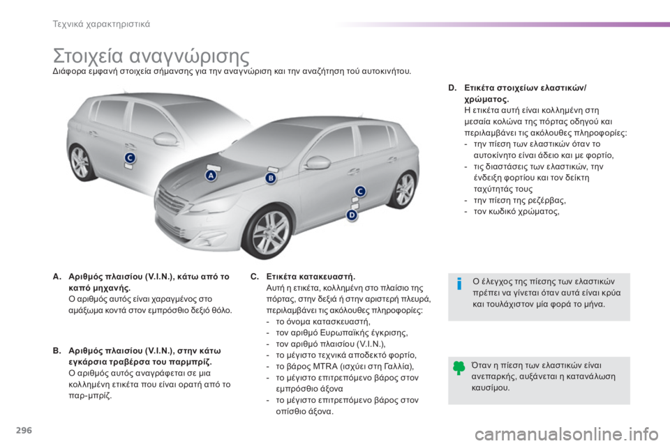 Peugeot 308 2015 Εγχειρίδιο χρήσης (in Greek) 296
308_el_Chap09_caracteristiques-techniques_ed01-2015
Στοιχεία αναγνώρισηςΔιάφορα εμφανή στοιχεία σήμανσης για την αναγ νώριση και Peugeot 308 2015 Εγχειρίδιο χρήσης (in Greek) 296
308_el_Chap09_caracteristiques-techniques_ed01-2015
Στοιχεία αναγνώρισηςΔιάφορα εμφανή στοιχεία σήμανσης για την αναγ νώριση και
