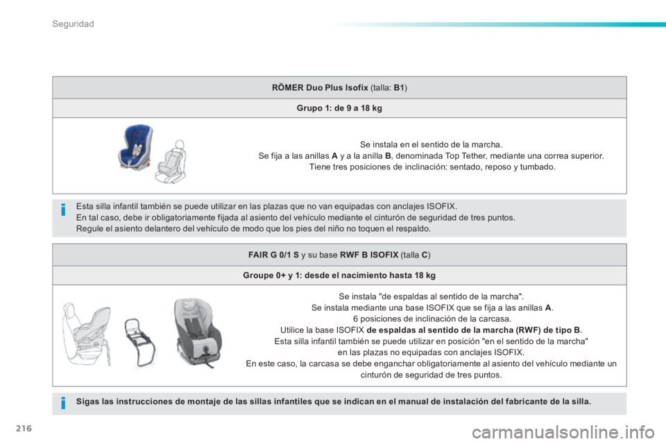 Peugeot 308 2014 Manual del propietario (in Spanish) 216
Seguridad
308_es_Chap06_securite_ed02-2013
Esta silla infantil también se puede utilizar en las plazas que no van equipadas con anclajes ISOFIX. En tal caso, debe ir obligatoriamente fijada al Peugeot 308 2014 Manual del propietario (in Spanish) 216
Seguridad
308_es_Chap06_securite_ed02-2013
Esta silla infantil también se puede utilizar en las plazas que no van equipadas con anclajes ISOFIX. En tal caso, debe ir obligatoriamente fijada al