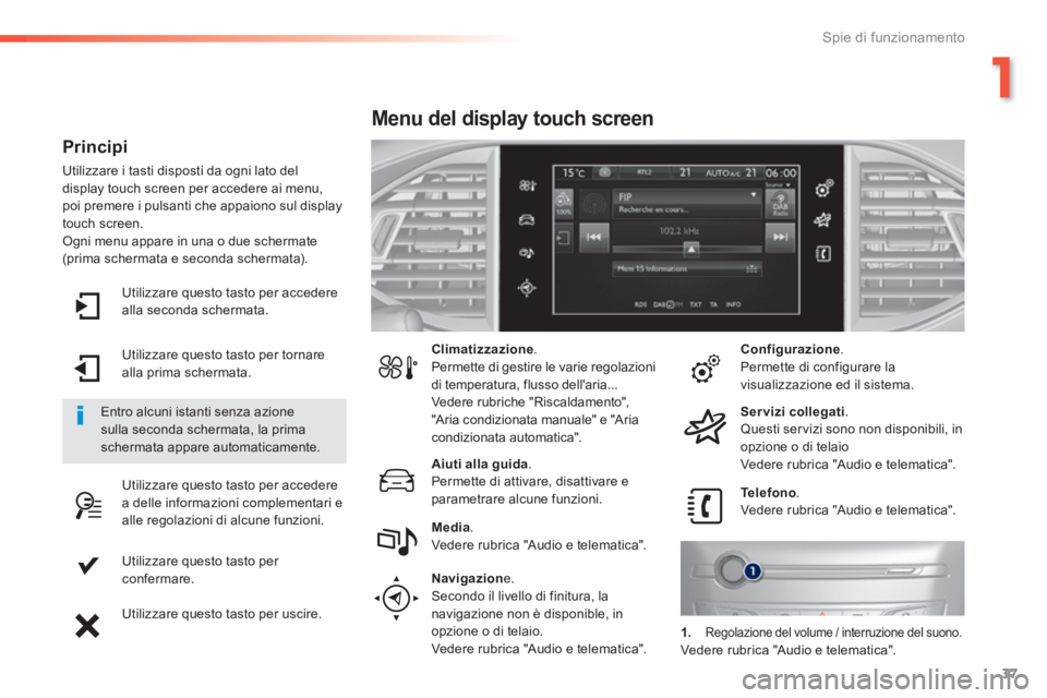Peugeot 308 2014 Manuale del proprietario (in Italian) 37
1
Spie di funzionamento
308_it_Chap01_controle de marche_ed02-2013
Utilizzare questo tasto per accedere alla seconda schermata.
Utilizzare questo tasto per tornare alla prima schermata.
U Peugeot 308 2014 Manuale del proprietario (in Italian) 37
1
Spie di funzionamento
308_it_Chap01_controle de marche_ed02-2013
Utilizzare questo tasto per accedere alla seconda schermata.
Utilizzare questo tasto per tornare alla prima schermata.
U