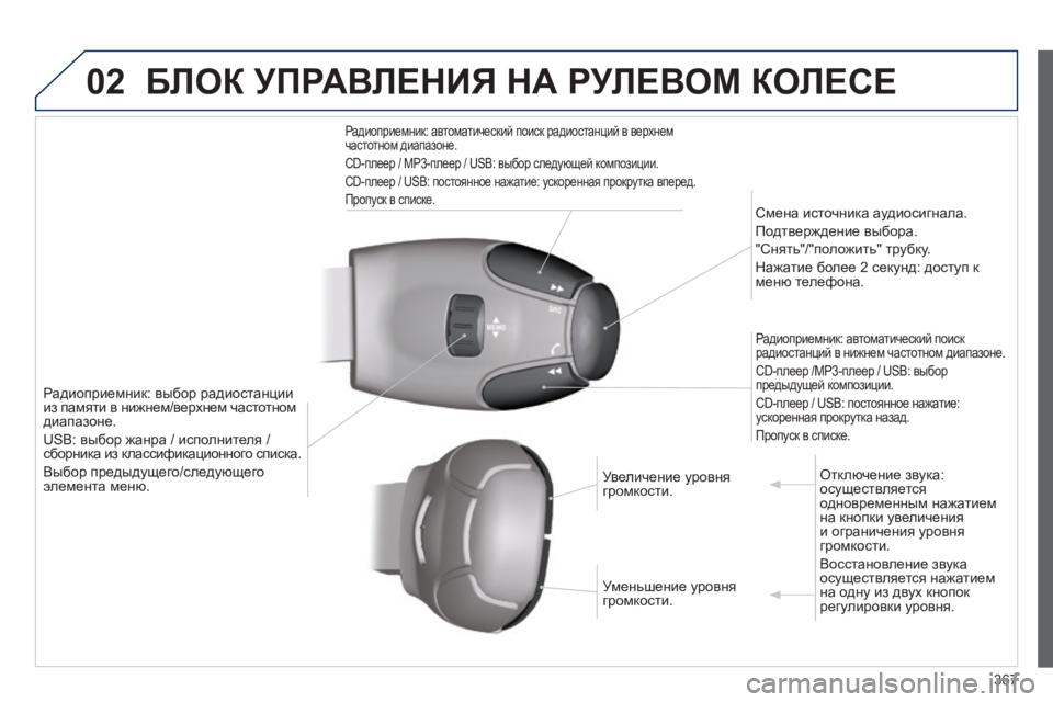 Peugeot 308 2014 Инструкция по эксплуатации (in Russian) 02
367
308_RU_CHAP10D_RD45_ED02_2013
БЛОК УПРАВЛЕНИЯ НА РУЛЕВОМ КОЛЕСЕ
Радиоприемник: выбор радиостанции из памяти в нижнем/ Peugeot 308 2014 Инструкция по эксплуатации (in Russian) 02
367
308_RU_CHAP10D_RD45_ED02_2013
БЛОК УПРАВЛЕНИЯ НА РУЛЕВОМ КОЛЕСЕ
Радиоприемник: выбор радиостанции из памяти в нижнем/