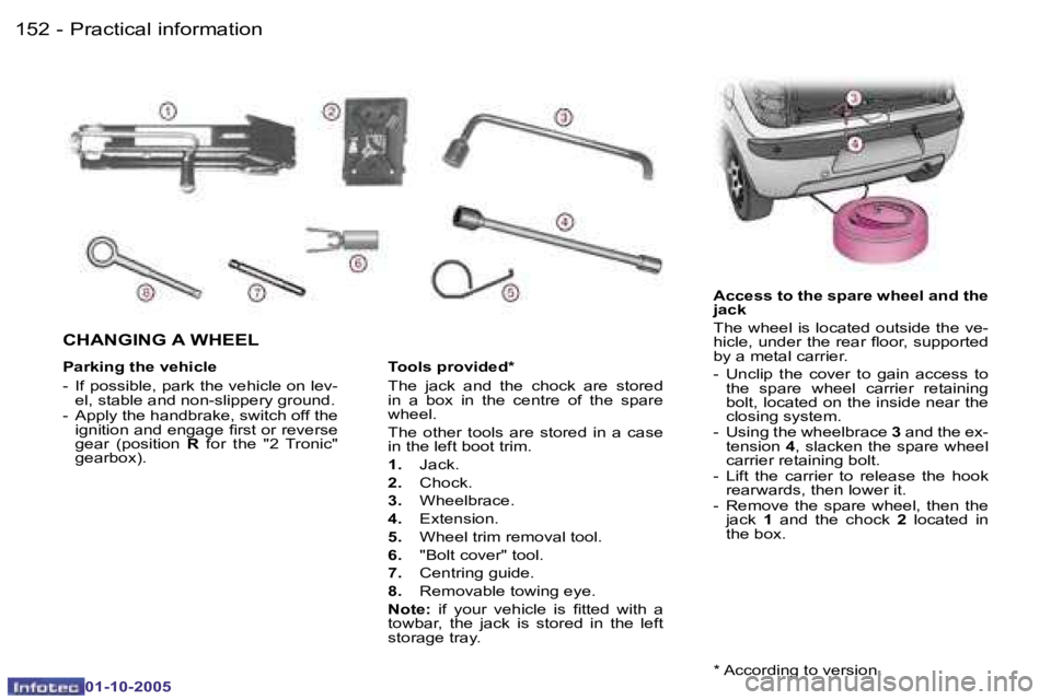 PEUGEOT 1007 2005  Owners Manual �1�5�2 �-�P�r�a�c�t�i�c�a�l� �i�n�f�o�r�m�a�t�i�o�n
�0�1�-�1�0�-�2�0�0�5
�1�5�3
�-
�0�1�-�1�0�-�2�0�0�5
�P�a�r�k�i�n�g� �t�h�e� �v�e�h�i�c�l�e 
�-�  �I�f� �p�o�s�s�i�b�l�e�,� �p�a�r�k� �t�h�e� �v�e�h�