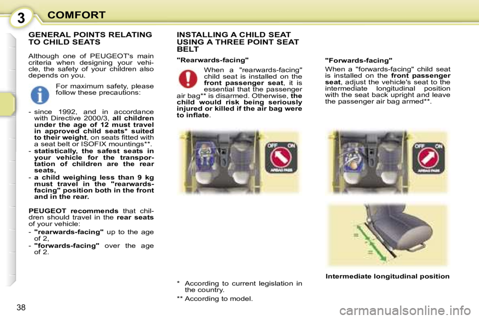 PEUGEOT 107 2006  Owners Manual �3�C�O�M�F�O�R�T
�3�8
�A�l�t�h�o�u�g�h�  �o�n�e�  �o�f�  �P�E�U�G�E�O�T�'�s�  �m�a�i�n�  
�c�r�i�t�e�r�i�a�  �w�h�e�n�  �d�e�s�i�g�n�i�n�g�  �y�o�u�r�  �v�e�h�i�-
�c�l�e�,�  �t�h�e�  �s�a�f�e�t�y�